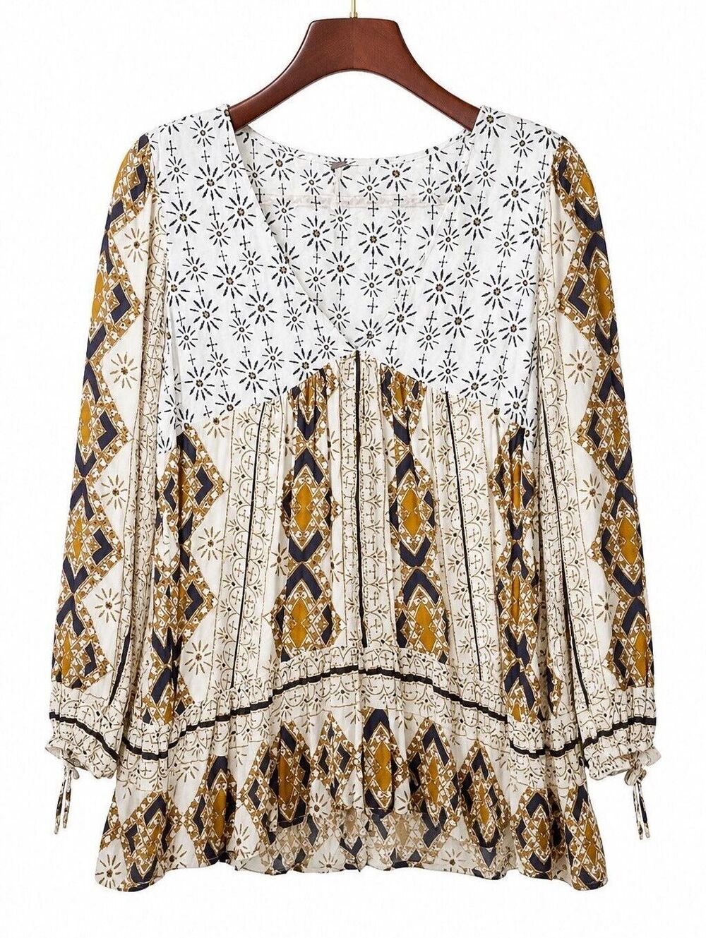 Free People Peasant "Down by the Bay" Tunic Ivory Combo